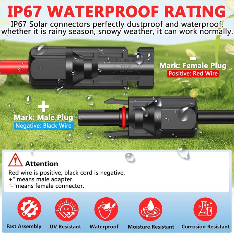 Vansdon 2x100 Feet Solar Panel Extension Cable, 12AWG Solar Panel Cable Solar Wire with Female and Male Waterproof Connectors for RV, Photovoltaic Systems (100FT Red + 100FT Black) - Image 4